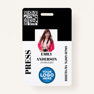 Custom Journalist Media Pass Photo ID Logo BLACK ID Badge