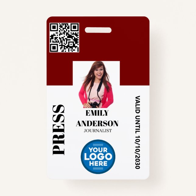 Custom Journalist Media Pass Photo ID Logo | BLACK ID Badge (Front)