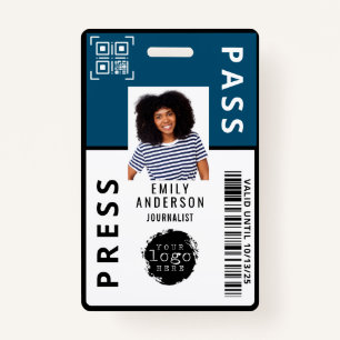 Custom Journalist Media Pass Photo ID Logo Blue ID Badge