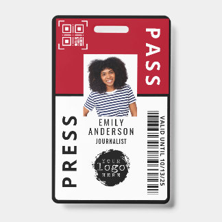 Custom Journalist Media Pass Photo ID Logo | Red Badge