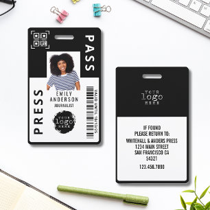 Custom Journalist Press Pass Photo ID Logo Black Badge