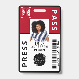 Custom Journalist Press Pass Photo ID Logo   Red Badge