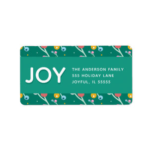 Custom Joy Holiday Berries Green Modern Address Label