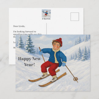 Custom Joyful Skier Holiday Postcard