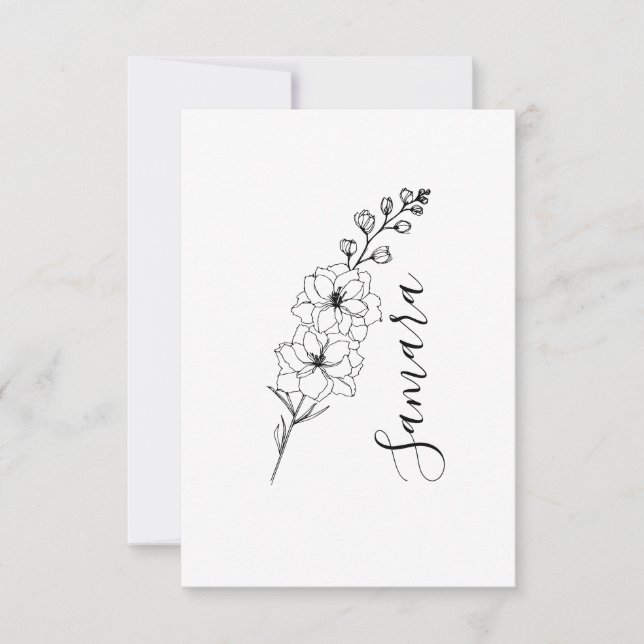 Custom July Delphinium Birth Flower Gift for Birth Thank You Card (Front)