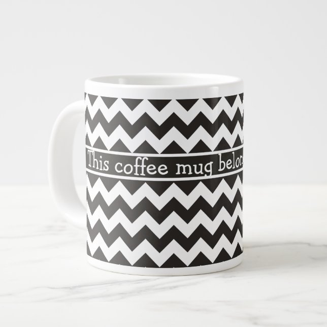 Custom Jumbo Coffee Mug, Black and White Chevrons Large Coffee Mug (Front Left)