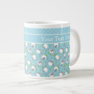 Custom Jumbo Coffee Mug: Blue, Fun Sheep Patterns Large Coffee Mug
