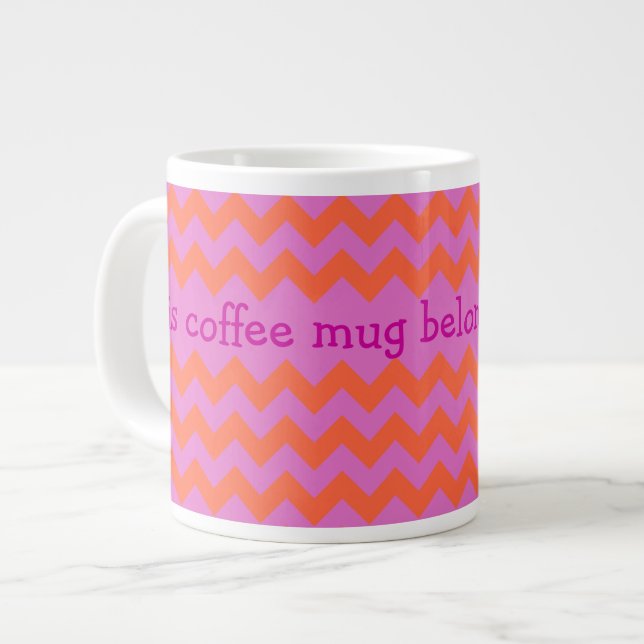 Custom Jumbo Coffee Mug, Magenta, Orange Chevrons Large Coffee Mug (Front Left)