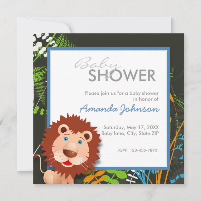 Custom jungle lion baby shower invitation (Front)