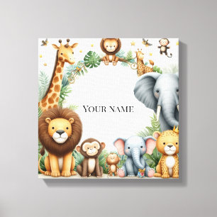 Custom Jungle Name Art Animal Nurser Back to Scool Canvas Print