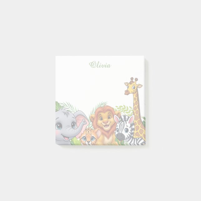 Custom Jungle Safari Animals Sticky Notes for Kids (Front)