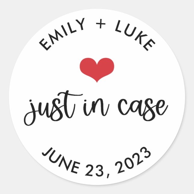 Custom Just in Case Wedding Recovery Kit  Classic Round Sticker (Front)