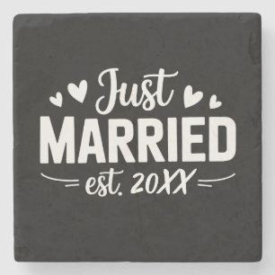 Custom Just Married Est Wedding Party Wife Husband Stone Coaster