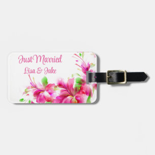 Custom Just Married Floral Luggage Tag