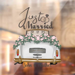 Custom Just Married Wedding Window Cling