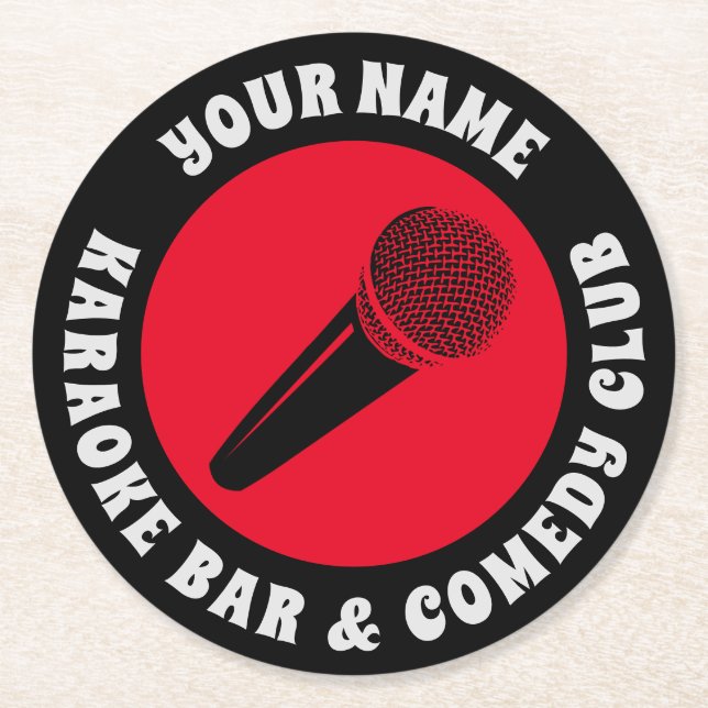 Custom karaoke bar or comedy club party round paper coaster (Front)