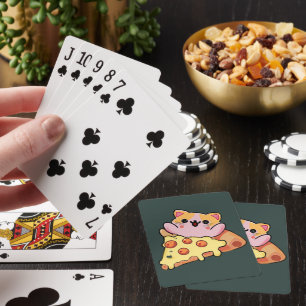 Custom Kawaii Cat Hugging Pepperoni Pizza Cartoon Playing Cards