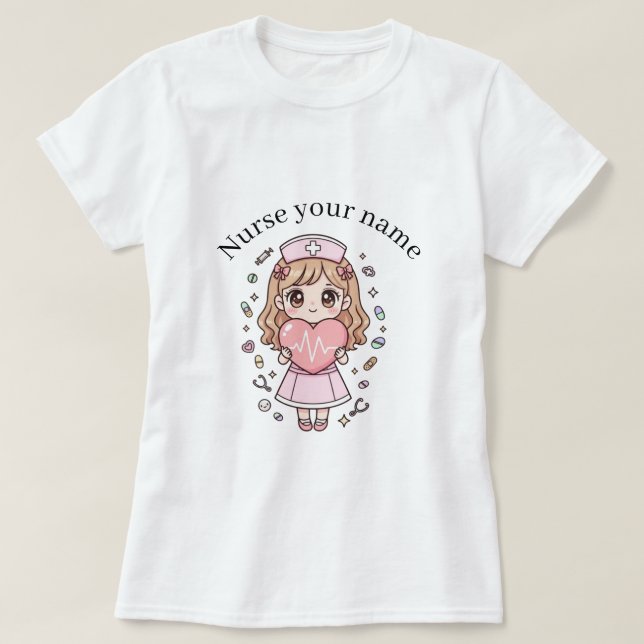 Custom Kawaii Nurse T-Shirt – Pastel Chibi Nurse (Design Front)
