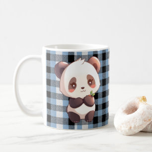 Custom Kawaii Panda Blue Buffalo Plaid Mug Gift