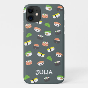 Custom Kawaii style illustration Grey Sushi Case-Mate iPhone Case