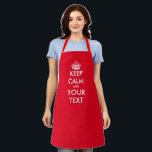 Custom keep calm and carry on funny kitchen or bbq apron<br><div class="desc">Custom keep calm and carry on funny kitchen or BBQ apron for men and women. Vintage typography template with crown silhouette. Personalised cooking aprons in any colour. Trendy template with fun typography design. Add your own name or humourous quote. Create your own unique Birthday party gift for mum, dad, sister,...</div>