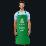 Custom keep calm and carry on large green kitchen apron<br><div class="desc">Custom keep calm and carry on large green kitchen Apron for men and women. Modern typography template with crown silhouette. Personalised cooking aprons in any colour. Trendy template with fun typography design. Add your own name or humourous quote. Create your own unique Birthday party gift for mum, grill master, dad,...</div>