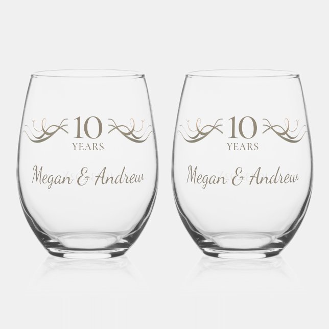 Custom Keepsake Couples Names Any Year Anniversary Stemless Wine Glass (Front)