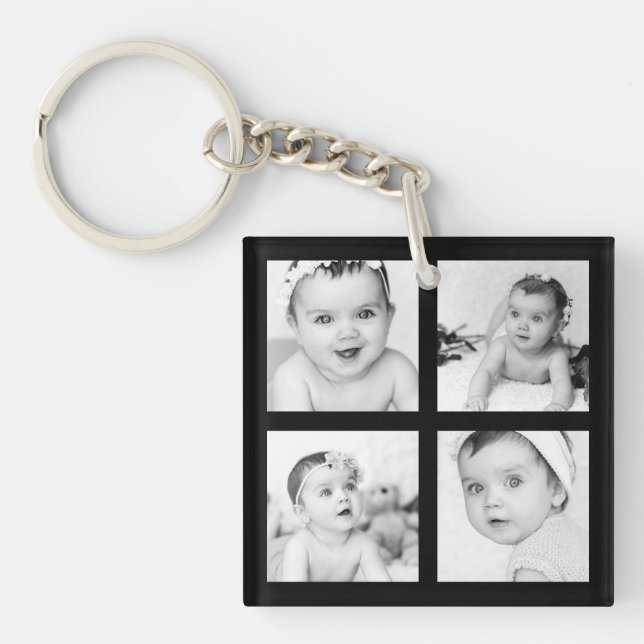 Custom Keepsake Photo Collage Black 4 Images Key Ring (Front)