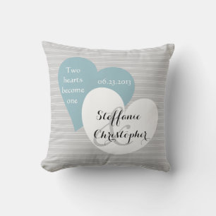 Custom Keepsake Wedding, Grey Pinstripe, Hearts Cushion
