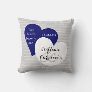 Custom Keepsake Wedding, Grey Pinstripe, Hearts Cushion