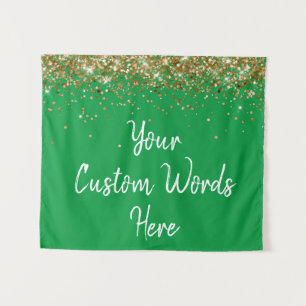 Custom Kelly Green Gold Birthday Party Photo Booth Tapestry