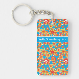 Custom Keychain: Ditzy Orange Flowers on Blue Key Ring