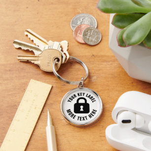 Custom keychain with safe security padlock icon
