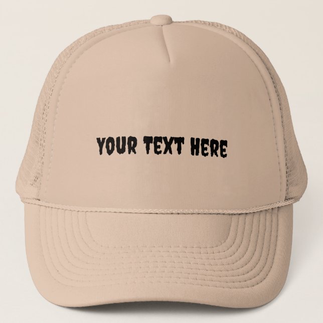 Custom Khaki colour Your Text Here Black Text Trucker Hat (Front)