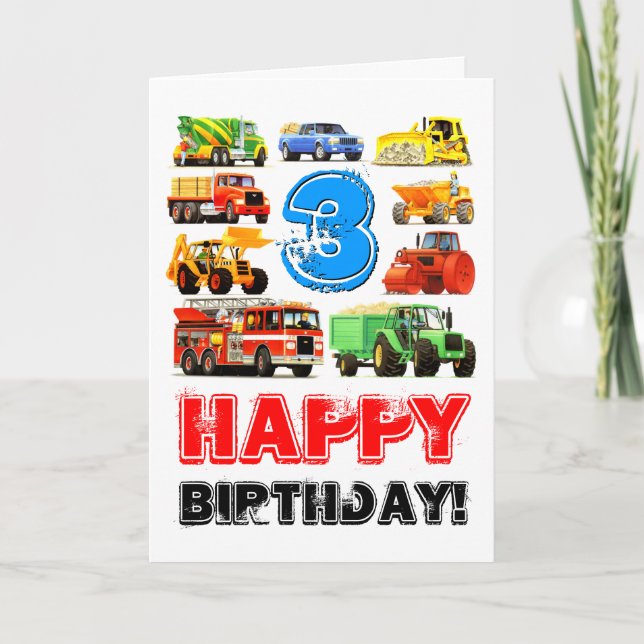 Custom Kids 3rd Birthday Construction Truck Card (Front)