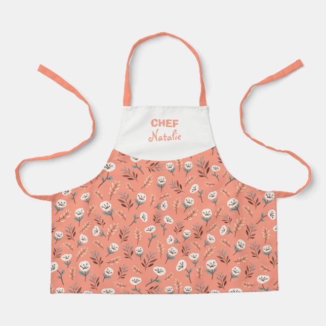 Custom Kids Apron – White Poppies (Front)