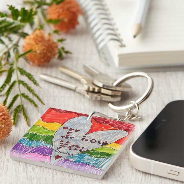Custom Kids' Art and Photo Keepsake Gift Key Ring (Front Right)