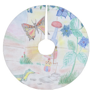 Custom Kids Artwork, Nutcracker toy, butterfly,  Brushed Polyester Tree Skirt