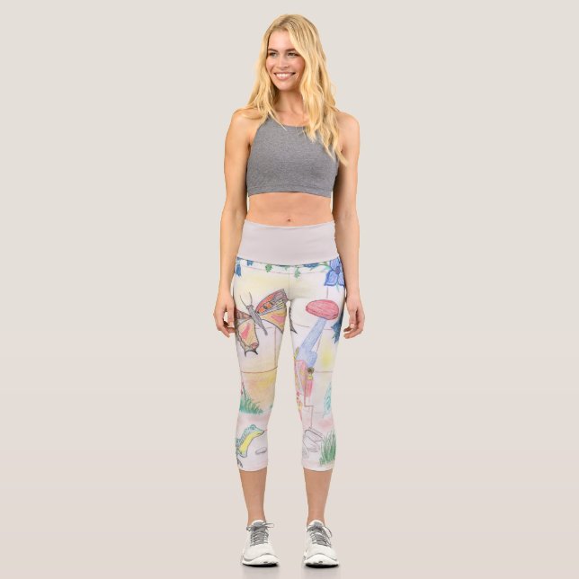 Custom Kids Artwork, Nutcracker toy, butterfly,  Capri Leggings (Front)