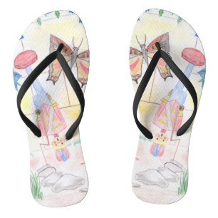 Custom Kids Artwork, Nutcracker toy, butterfly,  Flip Flops