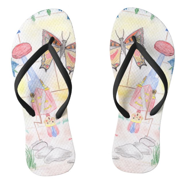 Custom Kids Artwork, Nutcracker toy, butterfly,  Flip Flops (Footbed)
