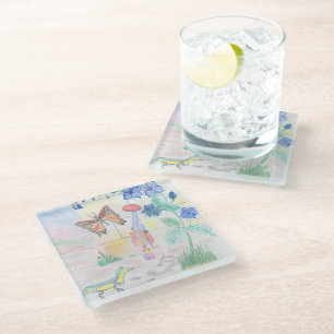 Custom Kids Artwork, Nutcracker toy, butterfly,  Glass Coaster