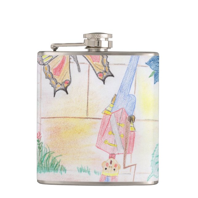 Custom Kids Artwork, Nutcracker toy, butterfly,  Hip Flask (Front)