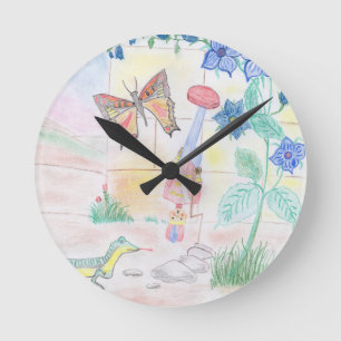 Custom Kids Artwork, Nutcracker toy, butterfly,  Round Clock