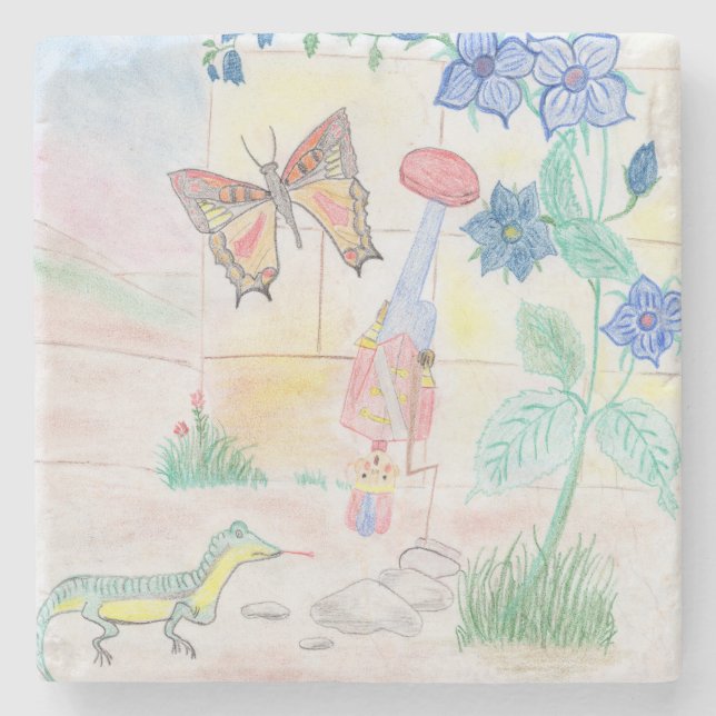 Custom Kids Artwork, Nutcracker toy, butterfly,  Stone Coaster (Front)