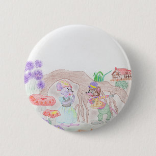 Custom Kids Artwork, two cute mouse, flowers.... 6 Cm Round Badge