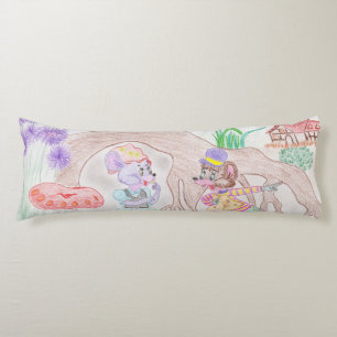 Custom Kids Artwork, two cute mouse, flowers.... Body Cushion