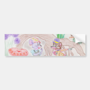 Custom Kids Artwork, two cute mouse, flowers.... Bumper Sticker