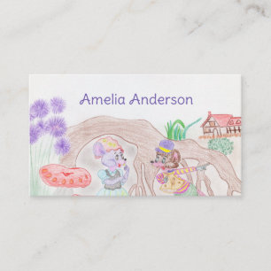 Custom Kids Artwork, two cute mouse, flowers.... Business Card