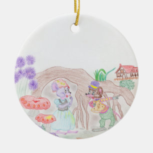 Custom Kids Artwork, two cute mouse, flowers.... Ceramic Tree Decoration